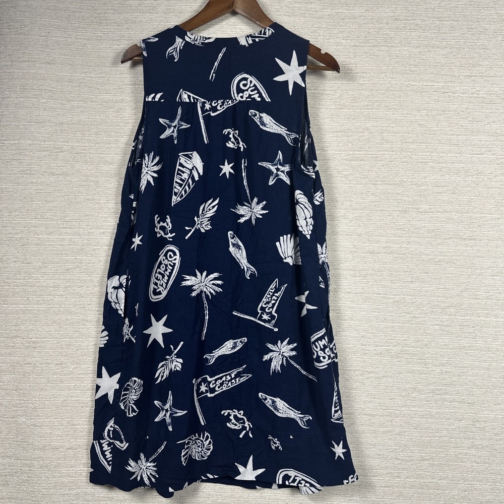 Sonoma Linen Blend Beach Print Pocket Swing Dress Plus Size 0X Coastal Beach - Picture 3 of 10